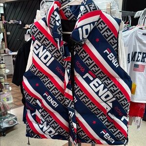 Striped Puffer Vest - Red, Blue, White